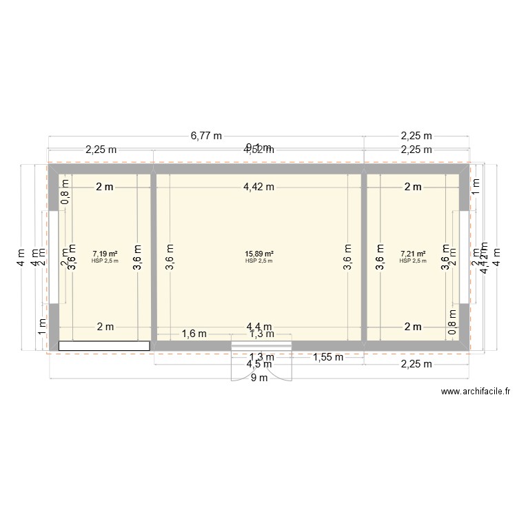 Papa2. Plan de 3 pièces et 30 m2