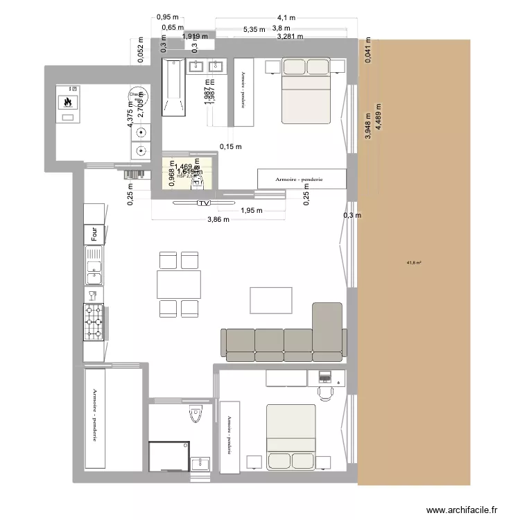 plan maison cote sud. Plan de 1 Pièce et 1 m²