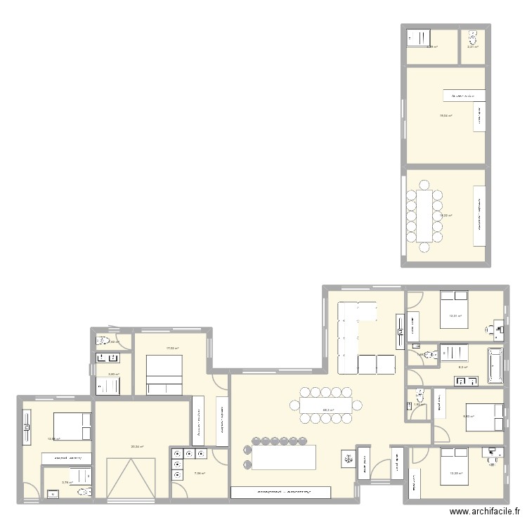maison 6. Plan de 18 pièces et 225 m2