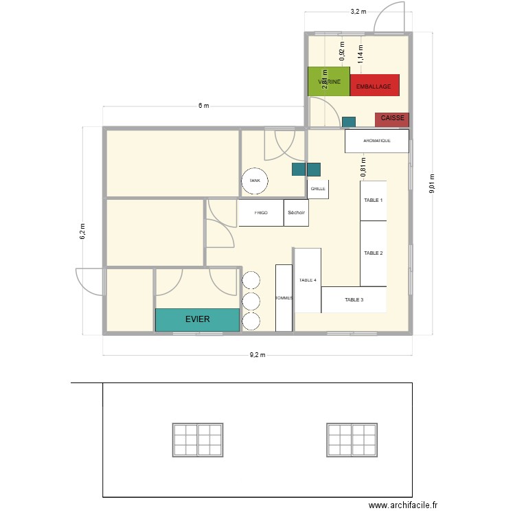 fromagerie INTERIEUR. Plan de 8 pièces et 125 m2
