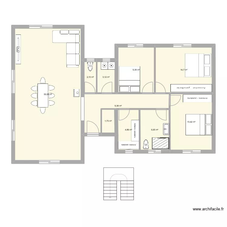 plein pied 3. Plan de 10  et 115 m²