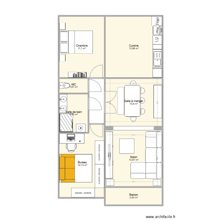 Appartement Bacalan. Plan de 8 pièces et 71 m2