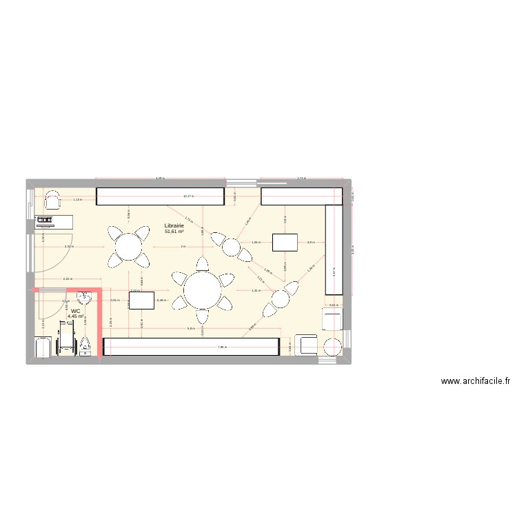 librarie xc andicapé. Plan de 2 pièces et 56 m2