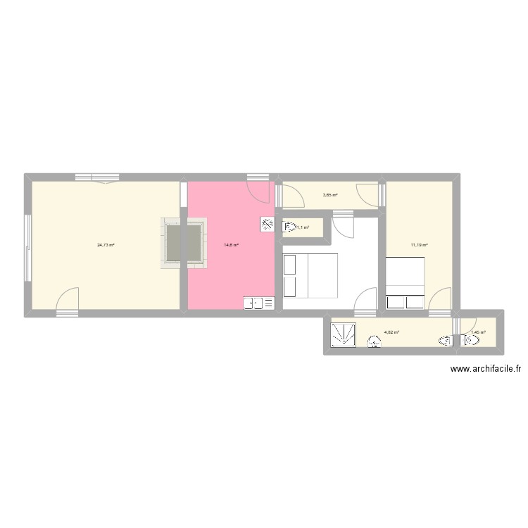 Calleville. Plan de 7 pièces et 62 m2