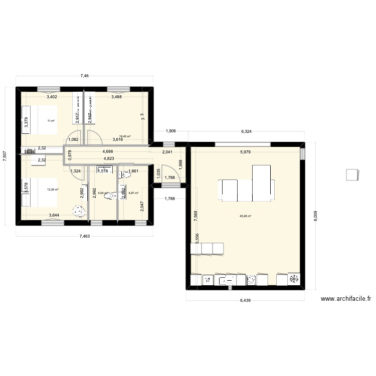 PLAN2 3 ch. Plan de 6 pièces et 96 m2