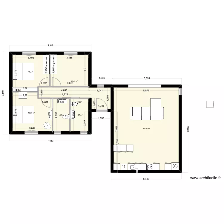 PLAN2 3 ch. Plan de 6 pièces et 96 m²