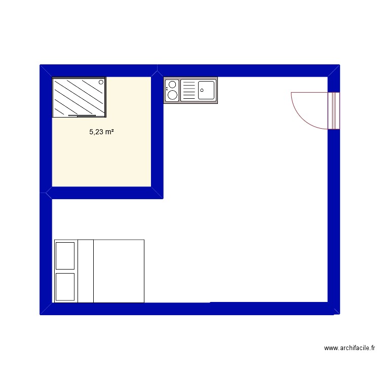 chambre. Plan de 1 pièce et 5 m2
