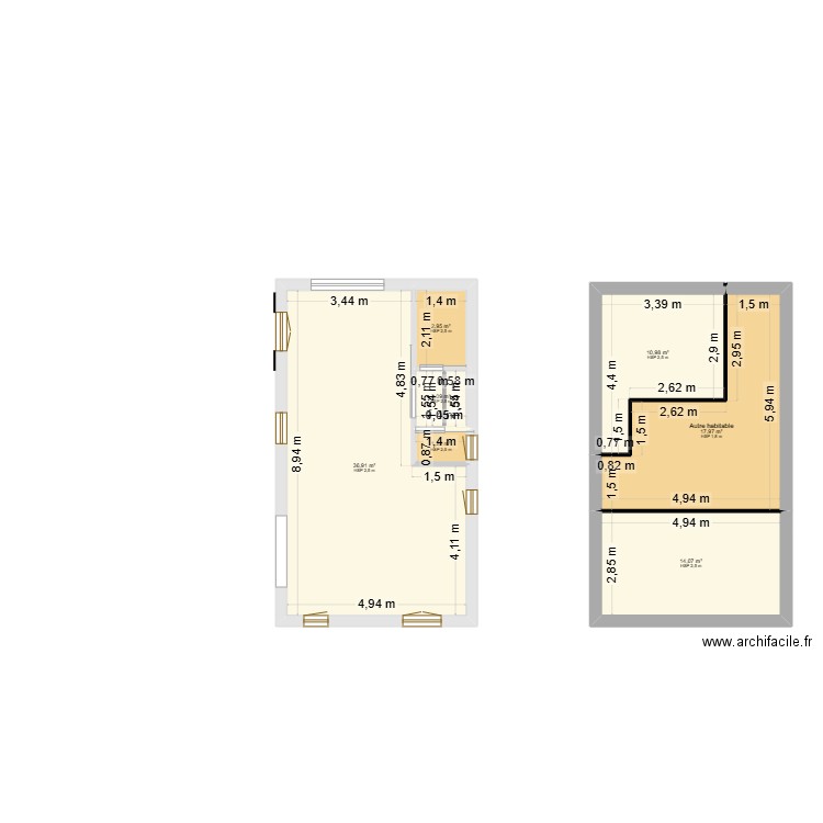Cuisine. Plan de 7 pièces et 86 m2