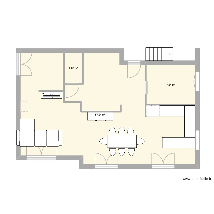 Rdc - V2. Plan de 3 pièces et 67 m2