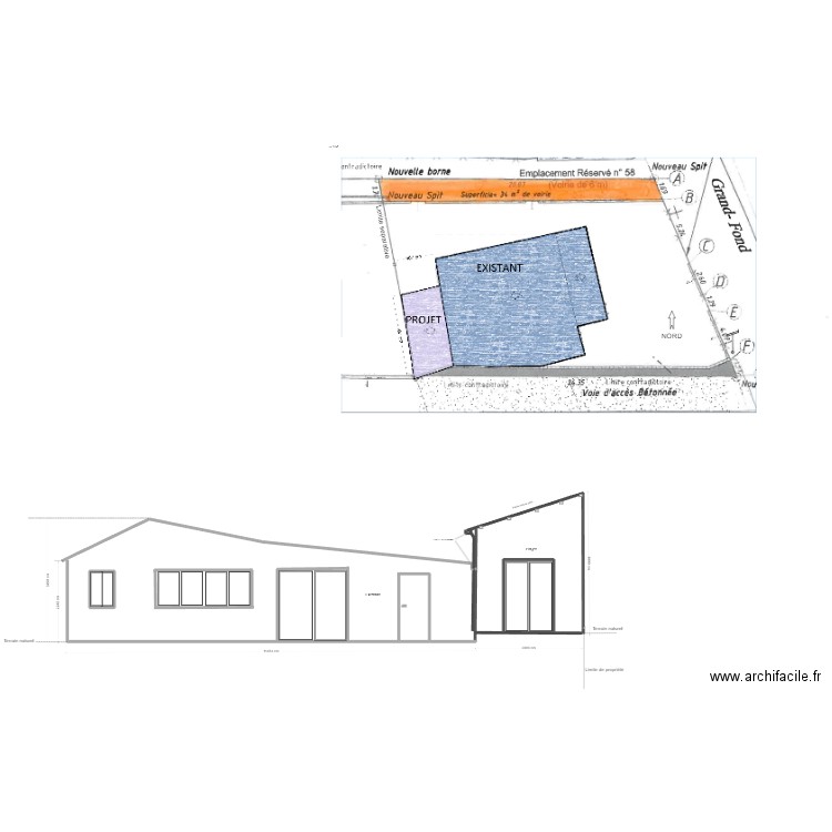 DP2 plan de masse. Plan de 1 pièce et 66 m2
