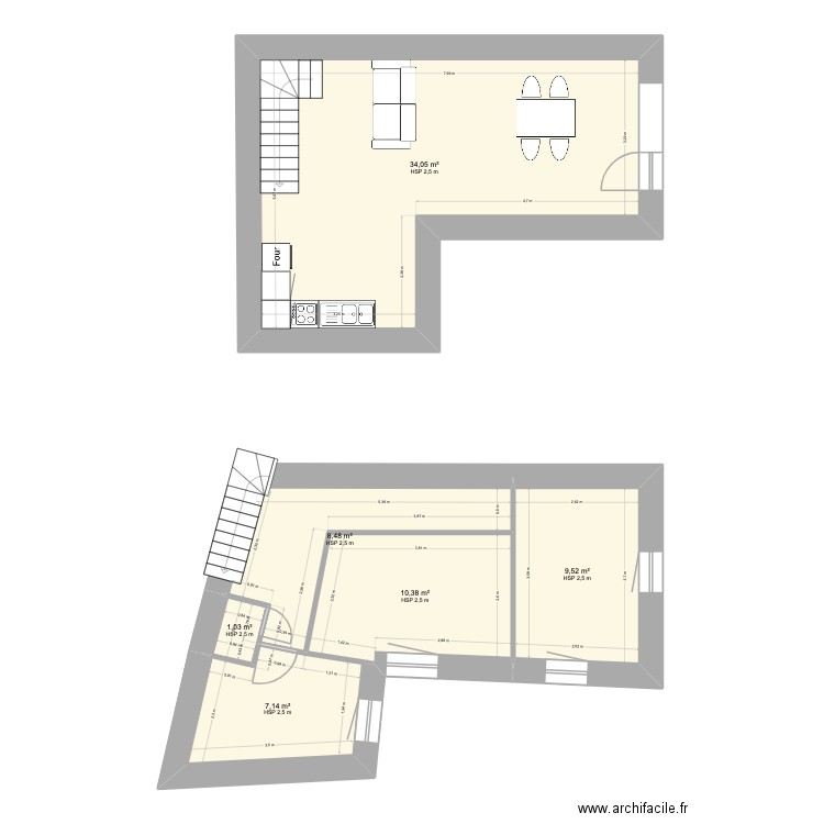 appart 2. Plan de 6 pièces et 71 m2