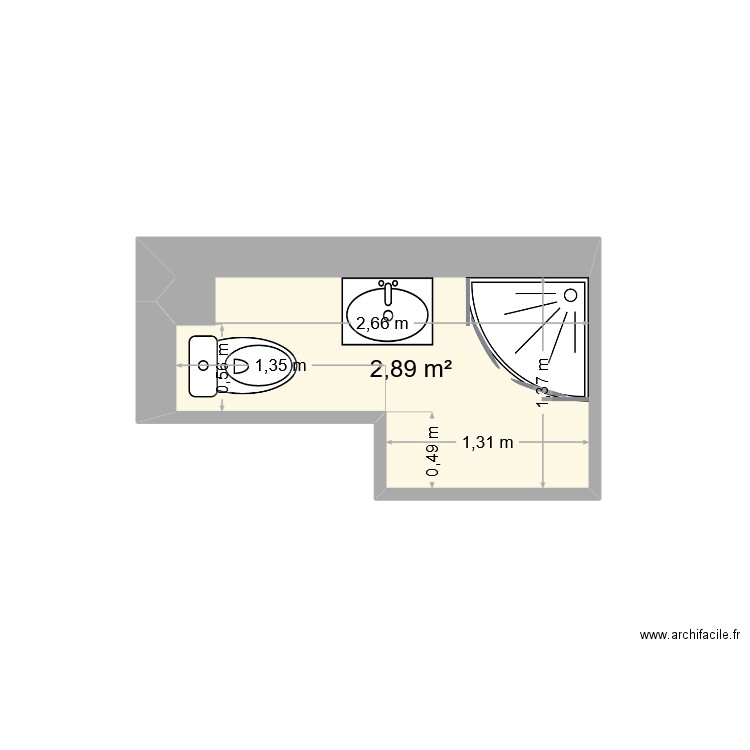 SdB 40. Plan de 1 pièce et 3 m2