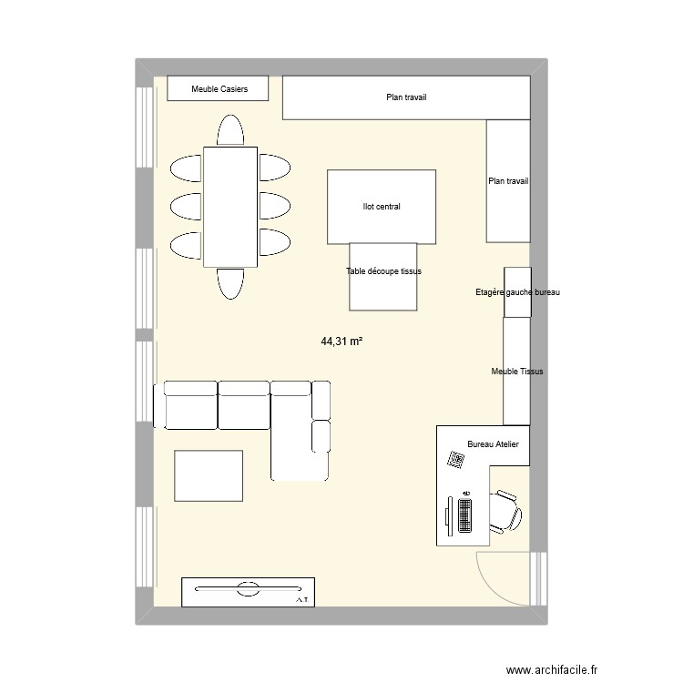 Plan3. Plan de 1 pièce et 44 m2