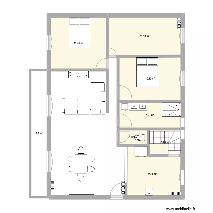 maison base heidi 2. Plan de 8 pièces et 62 m²