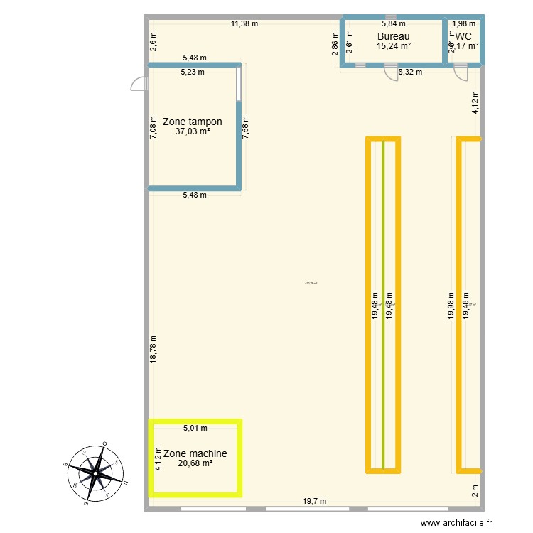 Entrepôt PMG Fenouillet. Plan de 8 pièces et 605 m2