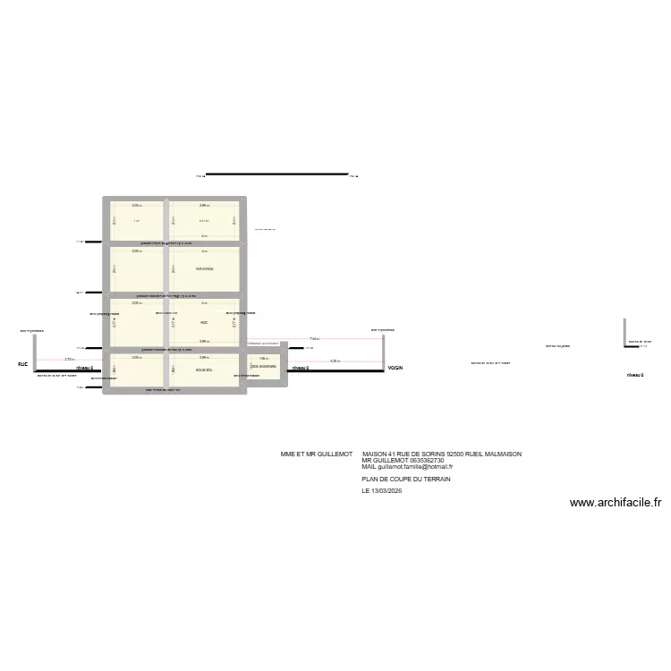 SORIN PLAN DE COUPE B-B. Plan de 9  et 70 m²