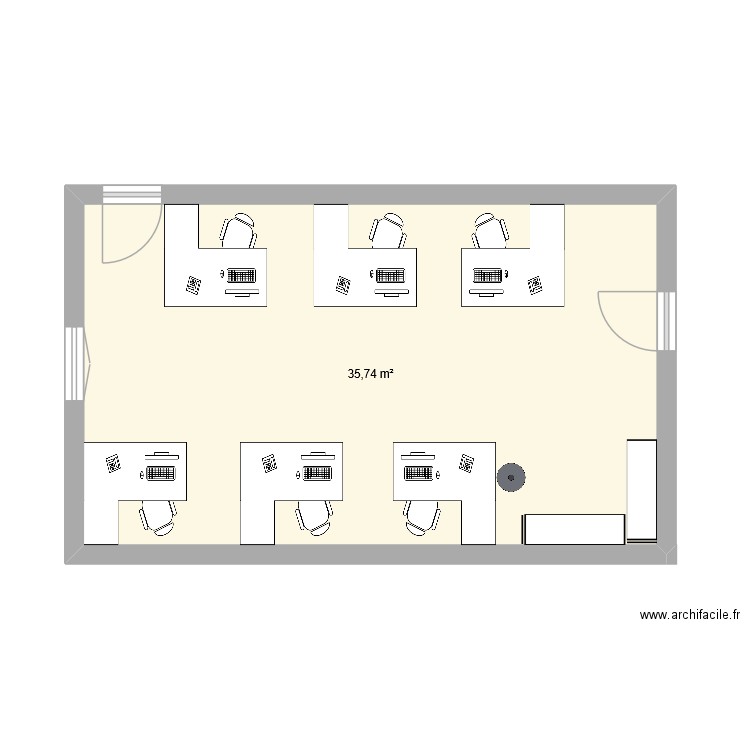 BATN. Plan de 1 pièce et 36 m2