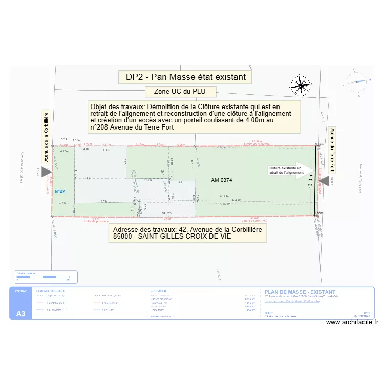 DP2 Plan Masse &eacute;tat existant de la cl&ocirc;ture. Plan de 