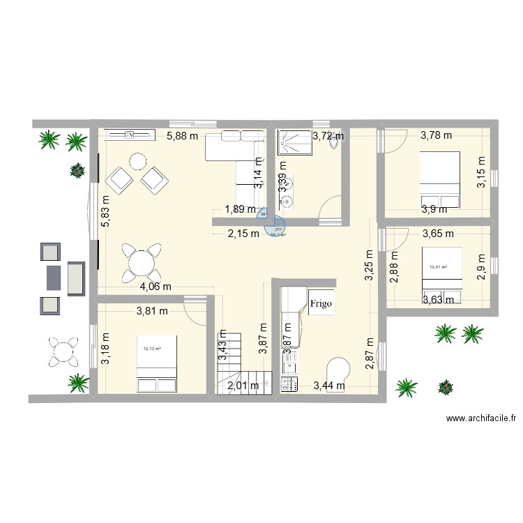 gota. Plan de 3 pièces et 109 m2