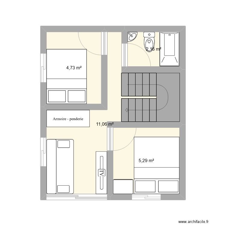DUPLEX ETAGE 1. Plan de 4 pièces et 23 m2