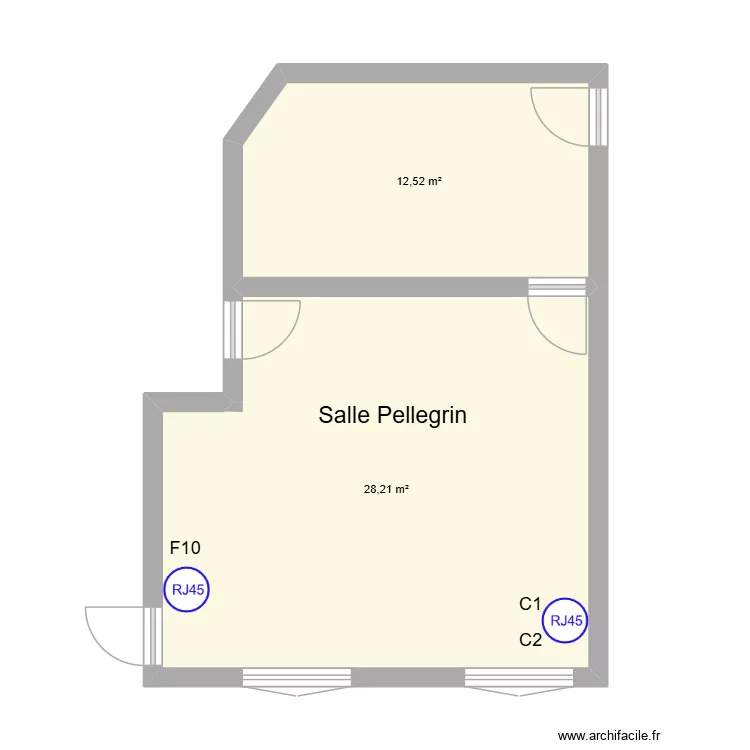 Salle Pellegrin RJ 45. Plan de 2  et 41 m²