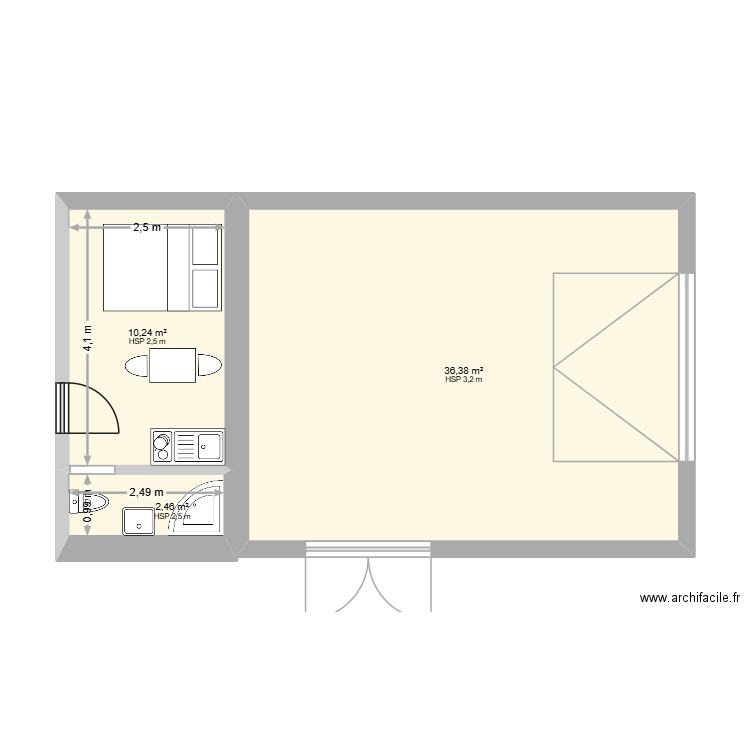 garage ngu3a. Plan de 3 pièces et 49 m2