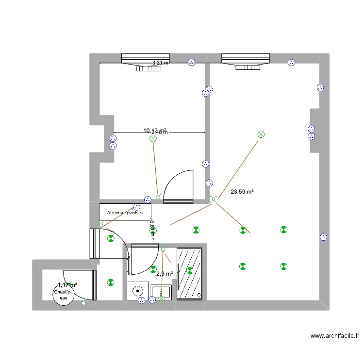 RECAMIER. Plan de 4 pièces et 38 m2