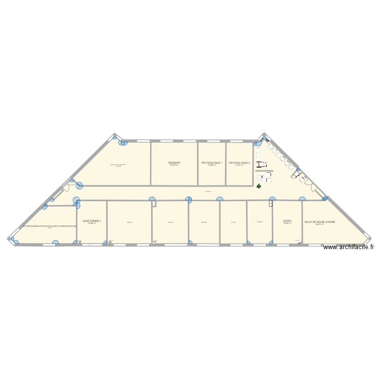 Jouy RDC 361 Surfaces et attributions V2. Plan de 14 pièces et 329 m2