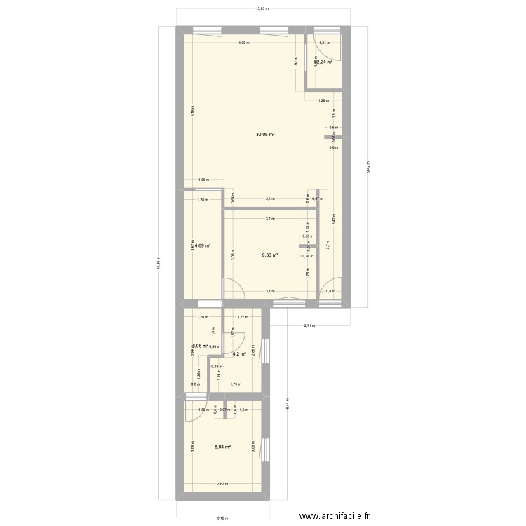 projet Rochefort meublé. Plan de 7 pièces et 62 m2
