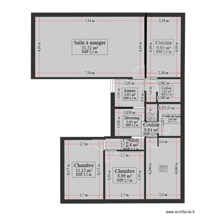 Création plan. Plan de 12 pièces et 91 m2