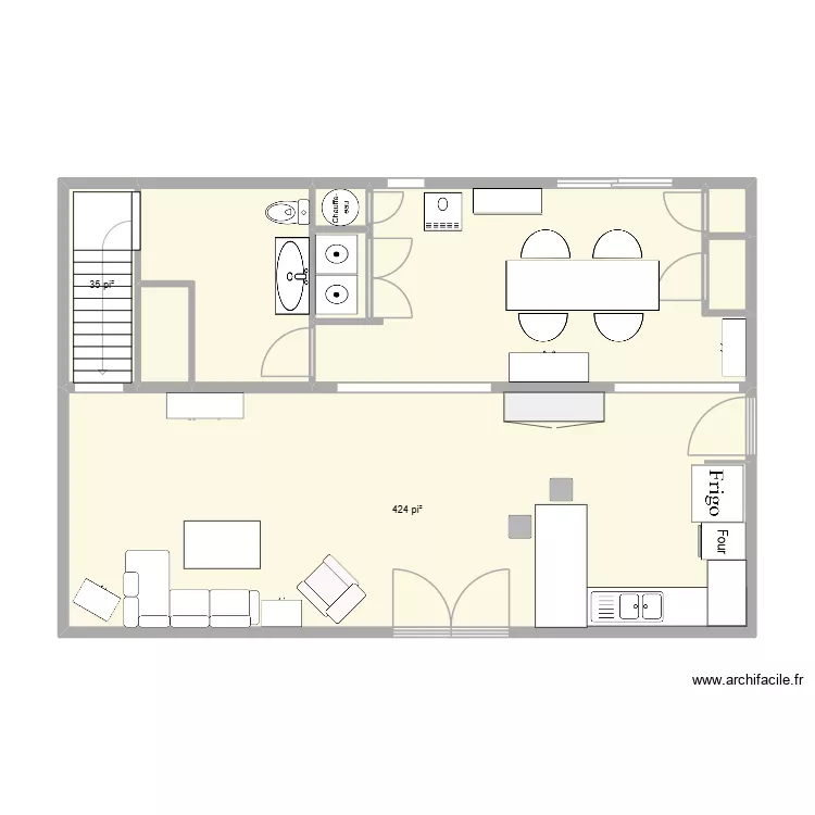 rdz. Plan de 9 pièces et 71 m²