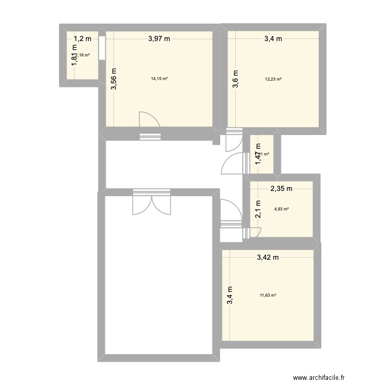 Appartement Liongchamp Entrée C. Plan de 6 pièces et 46 m2
