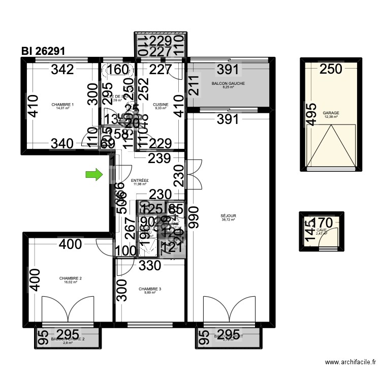 BI 26291. Plan de 20 pièces et 141 m2