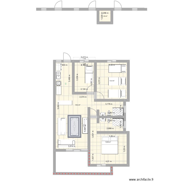armand amenargement. Plan de 4 pièces et 74 m2
