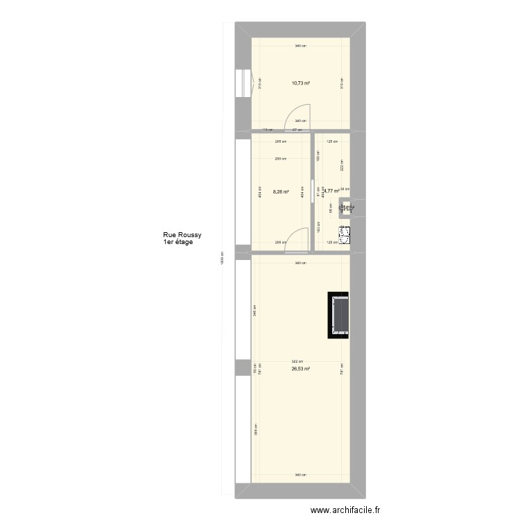 1er étage cour projet 1. Plan de 5 pièces et 50 m2