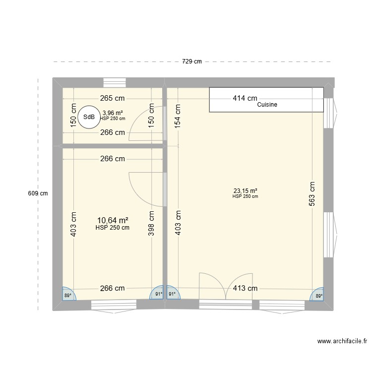 3 CONTAINERS 1 CH. Plan de 3 pièces et 38 m2