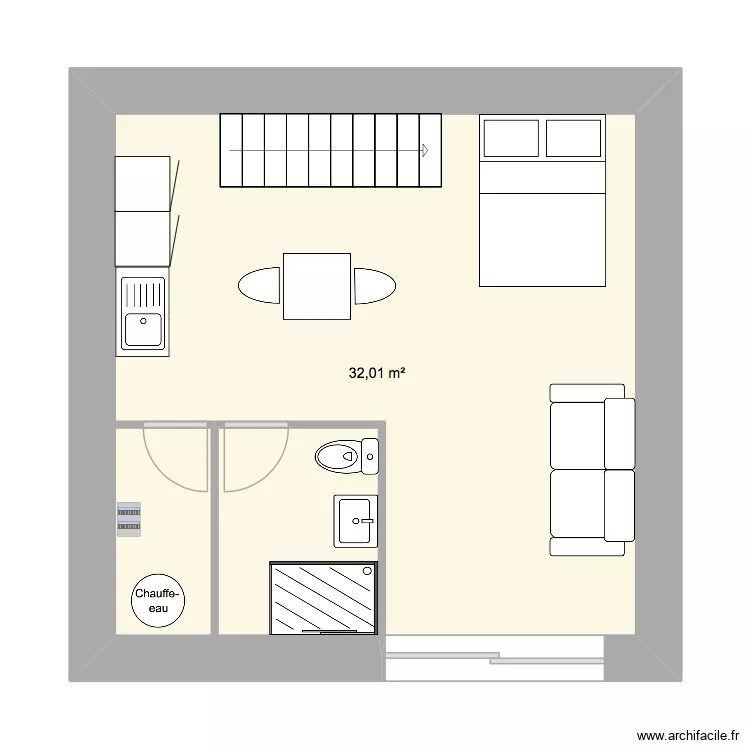 studio rdc 2. Plan de 1 pièce et 32 m²
