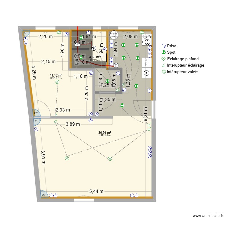 Grand Appart Elec. Plan de 3 pièces et 47 m2