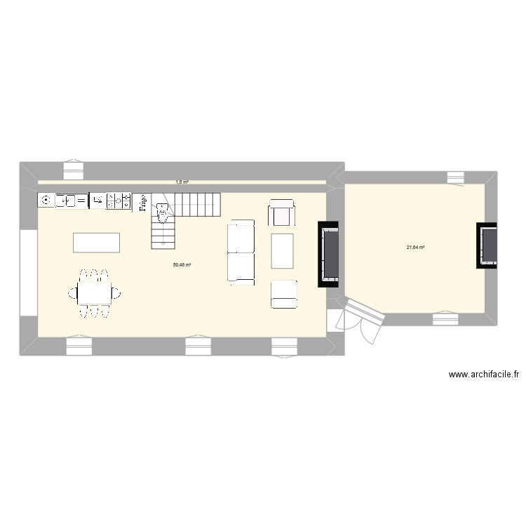 soulagnets. Plan de 2 pièces et 76 m2