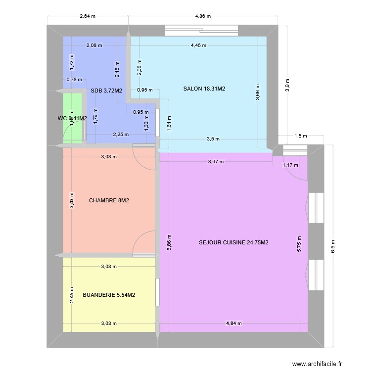 EXTENSION PAUL ST GERMAIN. Plan de 6 pièces et 69 m2