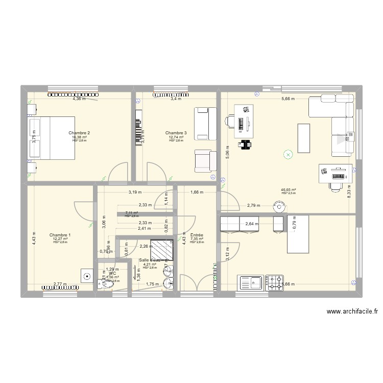 Rez de chaussée_après. Plan de 8 pièces et 108 m2