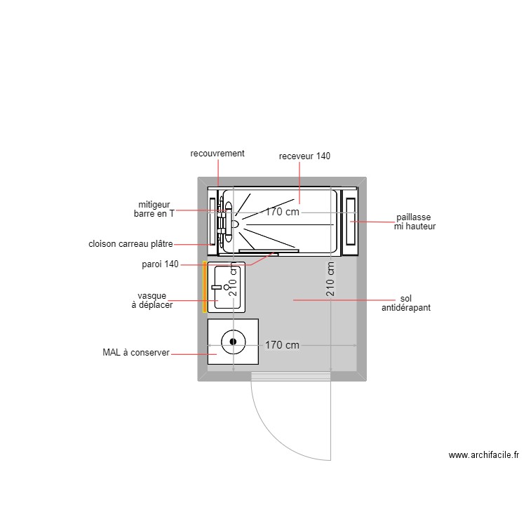 thiam. Plan de 1 pièce et 4 m2