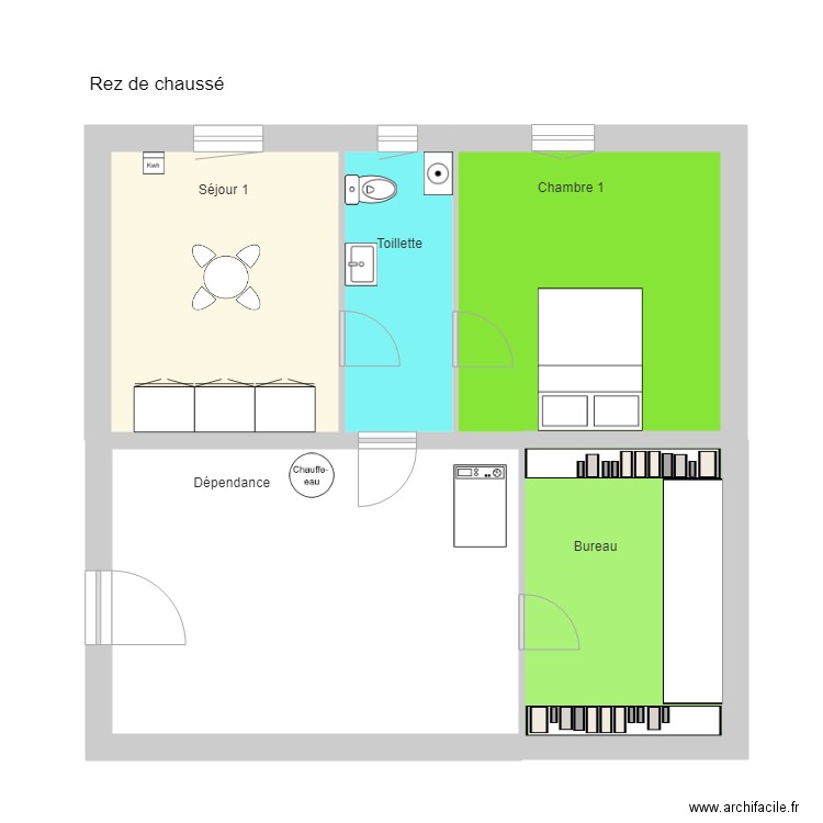 rez de chaussé. Plan de 5 pièces et 60 m2