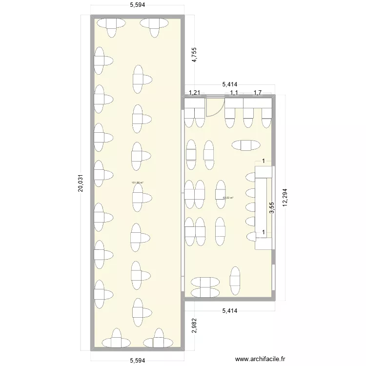 trinite 1. Plan de 2  et 164 m²