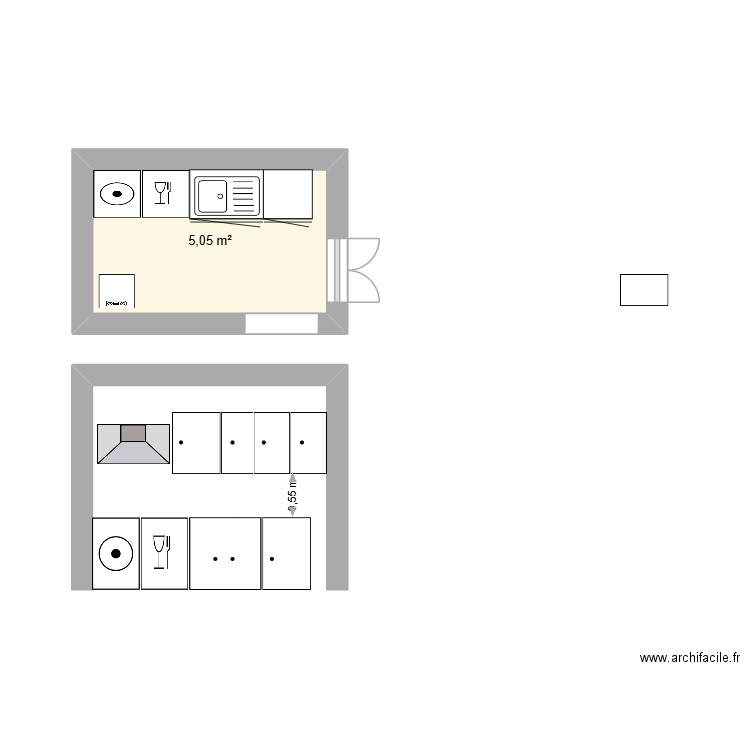 Arrière cuisine. Plan de 1 pièce et 5 m2