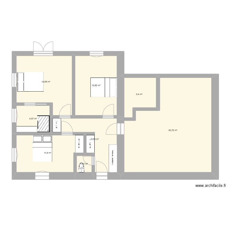 Plan extension RDC. Plan de 8 pièces et 96 m2