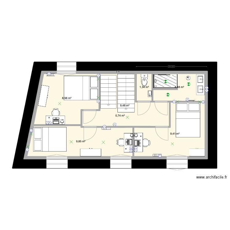 1ER. Plan de 1 pièce et 51 m2