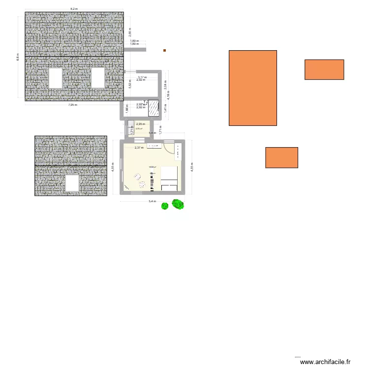 plan 2. Plan de 3  et 71 m²