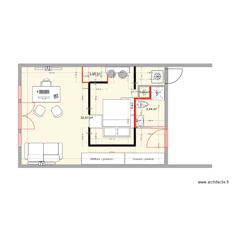 MDJ Projet 2. Plan de 4 pièces et 34 m2