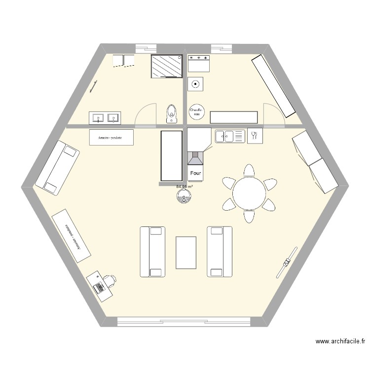 cabane hexa. Plan de 1 pièce et 84 m2